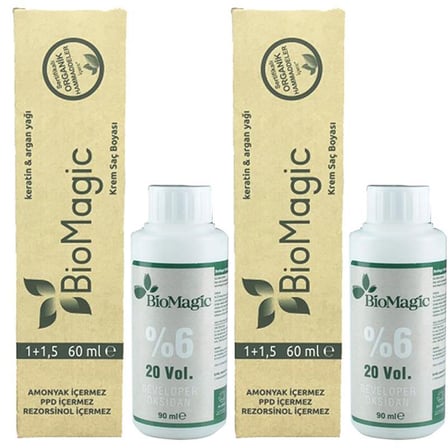 BioMagic Organik Amonyaksız Saç Boyası (Şarap Kızılı-55.55)+Oksidan (2 Adet) 