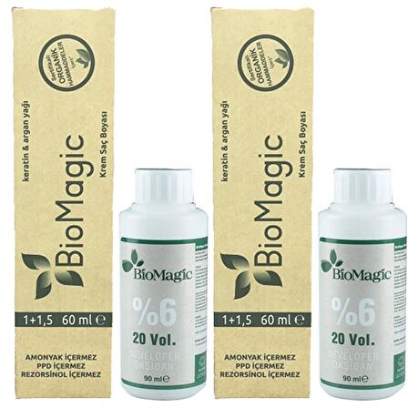 BioMagic Organik Amonyaksız Saç Boyası Koyu Küllü Kumral-6.72+Oksidan (2 Adet)
