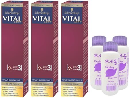 Schwarzkopf Vital Colors Saç Boyası Metalik Bakır 7-887+Oksidan (3 Adet)