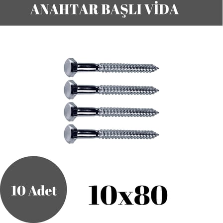 Trifon Vida 10x80 mm Altı Köşe Anahtar Başlı Vida  10'lu Paket