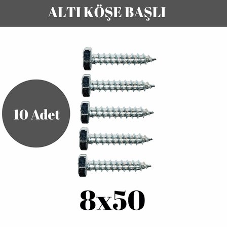 Trifon Vida 8x50 mm Altı Köşe Anahtar Başlı Vida  10'lu Paket