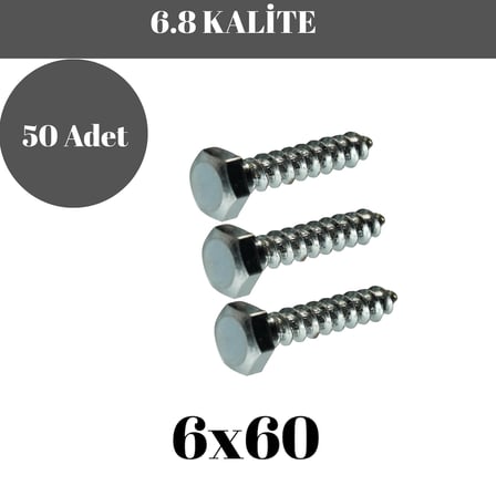 Trifon Vida 6x60 mm Altı Köşe Anahtar Başlı Vida  50'li Paket
