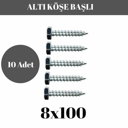 Trifon Vida 8x100 mm Altı Köşe Anahtar Başlı Vida  10'lu Paket