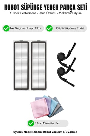 Robot Vacuum 5 (OV31GL) ile Uyumlu 2 Yan Fırça 2 Filtre 1 Temizlik Bezi