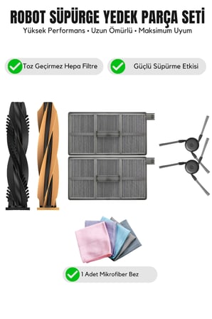 Dreame Aqua10 Roller ile Uyumlu 1 Ana Fırça 2 Yan Fırça 2 Filtre 1 Temizlik Bezi