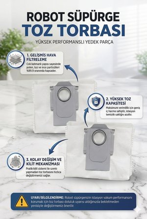 Roborock Saros 20 ile Uyumlu 2 Yan Fırça 2 Filtre 2 Toz torbası 1 Temizlik Bezi