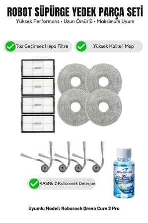 Roborock Qrevo Curv 2 Pro ile Uyumlu 4 Yan Fırça 4 Filtre 4 Mop 1 deterjan
