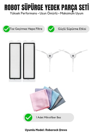 Roborock Qrevo ile Uyumlu 2 Beyaz Yan Fırça 2 Filtre 1 Temizlik Bezi