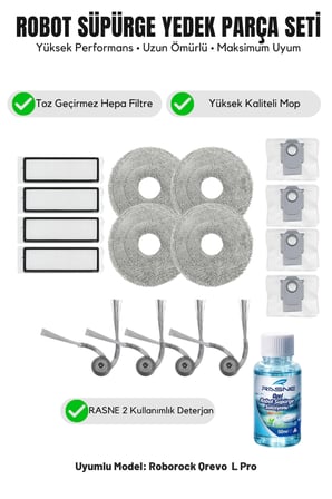 Roborock Qrevo L Pro ile Uyumlu 4 Yan Fırça 4 Filtre 4 Mop 1 deterjan 4 Toz torbası