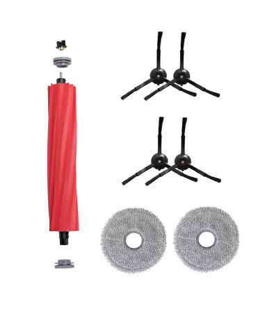 Roborock Qrevo S - Pro - Maxv Uyumlu 1 ADET ANA FIRÇA 4 ADET SİYAH YAN FIRÇA 2 ADET MOP