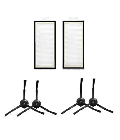 Roborock Qrevo S - Pro - Maxv Uyumlu 2 ADET FİLTRE 4 ADET SİYAH YAN FIRÇA