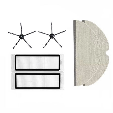 Roborock S6 PureUyumlu 2 ADET SİYAH YAN FIRÇA 2 ADET FİLTRE 2 ADET MOP