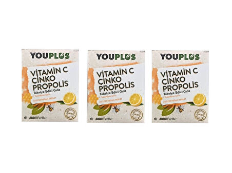 3 KUTU YOUPLUS VİTAMİN C, ÇİNKO, PROPOLİS EFERVESAN TABLET TAKVİYE EDİCİ GIDA 20 TABLET