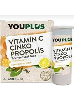 3 KUTU YOUPLUS VİTAMİN C, ÇİNKO, PROPOLİS EFERVESAN TABLET TAKVİYE EDİCİ GIDA 20 TABLET