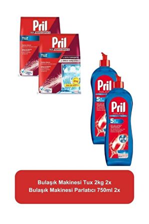 Pril Bulaşık Makinesi Tuz 2kg x2 - Bulaşık Makinesi Parlatıcısı 750ml x2 Pril 2'li  Set  