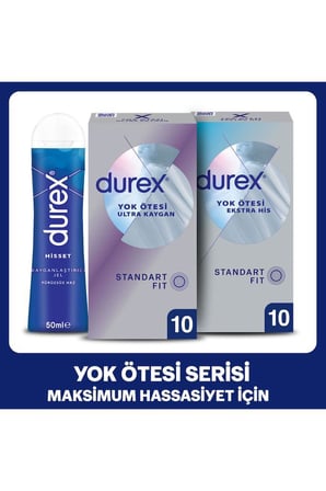 Yok Ötesi Ultra Kaygan 10’lu + Ekstra His 10’lu Prezervatif + Hisset Jel 50 ml Set