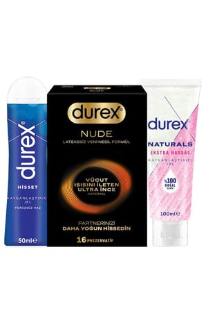 Nude 16'lı Prezervatif + Hisset Jel 50 ml + Naturals Jel 100 ml Avantaj Seti