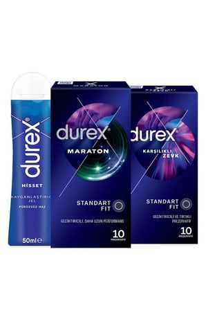 Maraton 10’lu + Karşılıklı Zevk 10’lu Prezervatif + Hisset Jel 50 ml Set