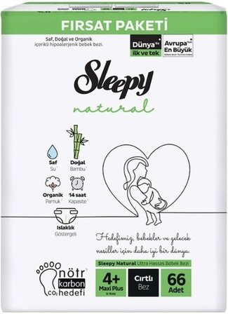 Sleepy Bebek Bezi Naturel Beden:4+ (9-16KG) Maxi Plus 396 Adet Ekstra Fırsat Pk
