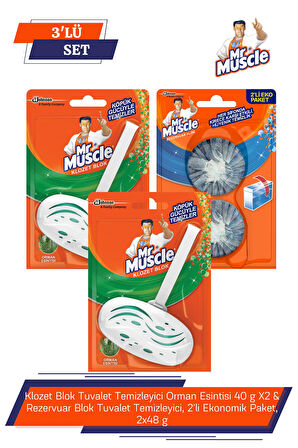 Klozet Blok Tuvalet Temizleyici Orman Esintisi 40 g X2 & Rezervuar Blok Tuvalet Temizleyici, 2'li Ekonomik Paket, 2x48 g