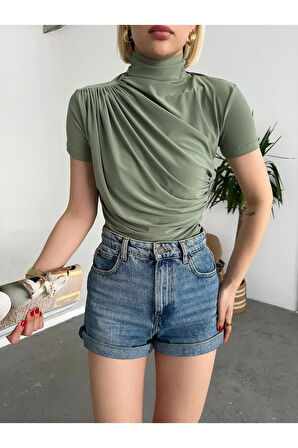 Büzgülü Balıkçı Yaka Kadın Bluz