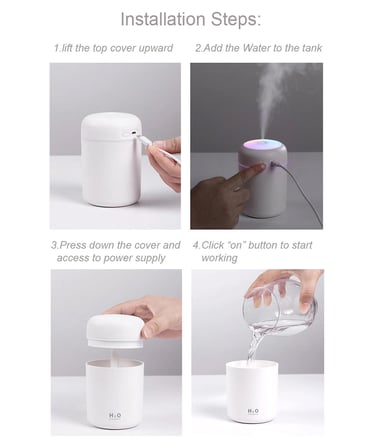 Mini Hava Nemlendirici 300ML - Araç İçi & Ev & Ofis, LED Işıklı, Taşınabilir