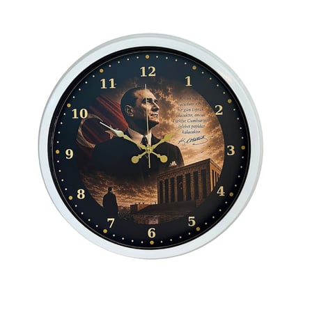 Beyaz Büyük Miras 40 x 40 Cm Metal Atatürk Duvar Saati