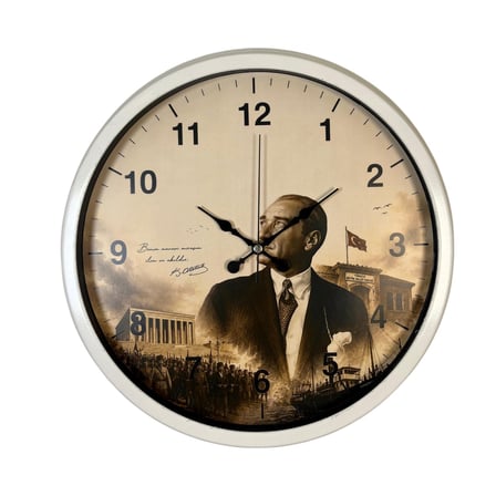 Atatürk Beyaz Prestij 40 x 40 Cm Metal Duvar Saati