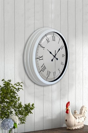 40 cm Beyaz Metal Retro Duvar Saati