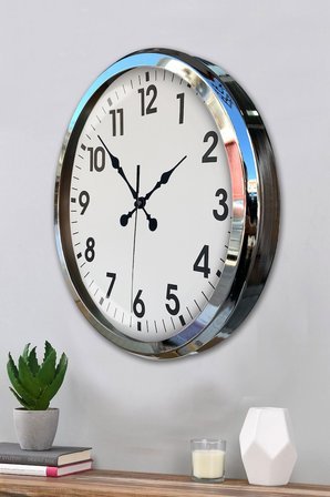 Krom Şıklık 52 Cm Metal Modern Duvar Saat