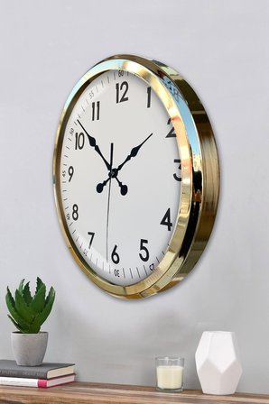 Gold & White Luxury Classic 52 Cm Metal Duvar Saati
