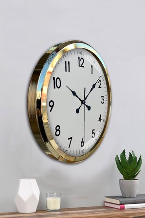 Gold & White Luxury Classic 52 Cm Metal Duvar Saati