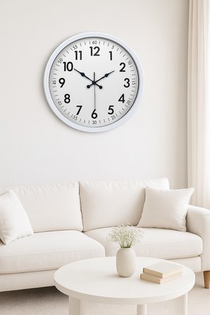 Beyaz Dekoratif Stil 52 Cm Metal Duvar Saati