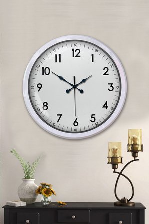 Beyaz Dekoratif Stil 52 Cm Metal Duvar Saati
