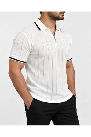 Erkek Polo Yaka Fitilli Triko Kısa Kollu Tişört