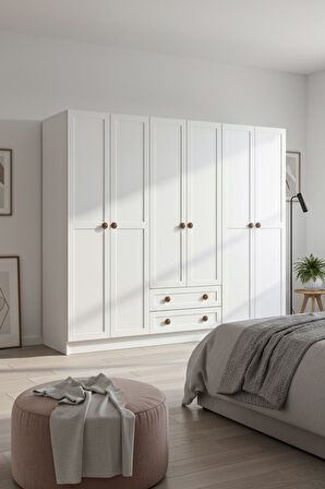 BOHEM 4 KAPAK 2 ÇEKMECE AYNALI GARDIROP MDF KAPAK