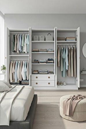 BOHEM 4 KAPAK 2 ÇEKMECE AYNALI GARDIROP MDF KAPAK