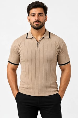 Erkek Polo Yaka Fitilli Triko Kısa Kollu Tişört