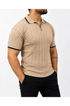 Erkek Polo Yaka Fitilli Triko Kısa Kollu Tişört