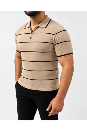 Erkek Polo Yaka Fitilli Triko Kısa Kollu Tişört