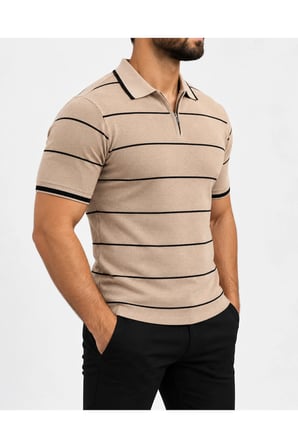 Erkek Polo Yaka Fitilli Triko Kısa Kollu Tişört