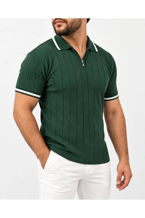 Erkek Polo Yaka Fitilli Triko Kısa Kollu Tişört