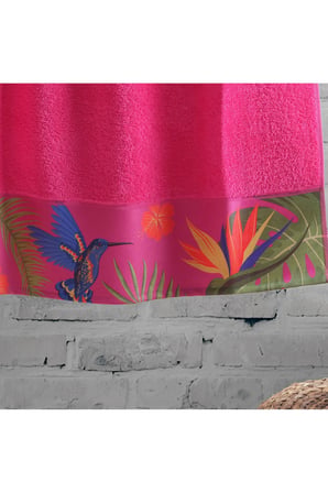 Pembe Plaj Havlusu %100 Pamuk Sertifikalı Tropik Desenli Havuz Havlusu Üstün Emici 75x150cm