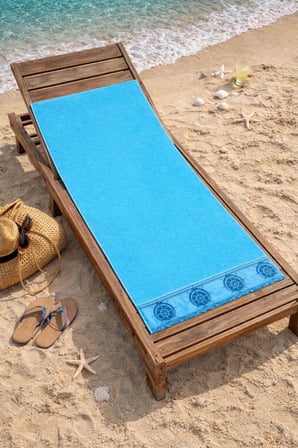 Turkuaz Plaj Havlusu %100 Pamuk Sertifikalı Gemi Dümeni Desenli Havuz Havlusu Üstün Emici 75x150cm