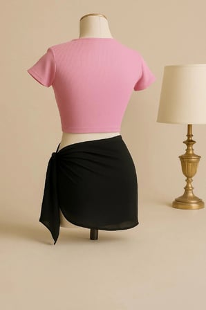 Kadın Pembe Crop ve Pareo 2’li Set Çapraz Bağlamalı Transparan Model Plaj ve Yazlık Kombin Takımı