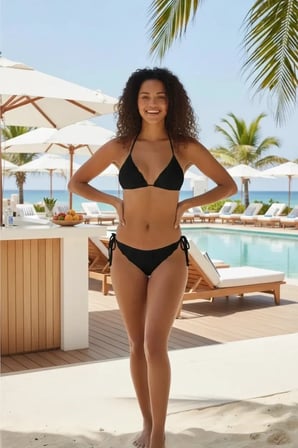 Kadın Siyah Dantel Detaylı Pedli Boyun ve Belden Bağlamalı Bikini Takımı