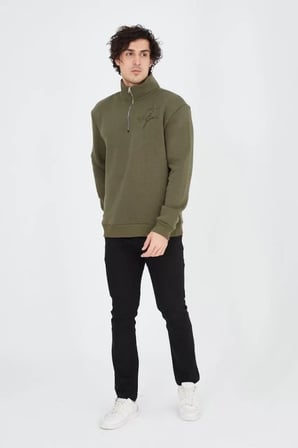 Erkek Yarım Fermuarlı Baskılı Sweat