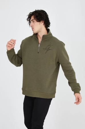 Erkek Yarım Fermuarlı Baskılı Sweat