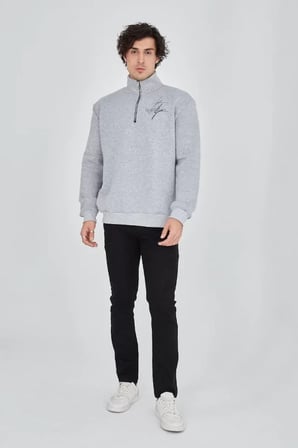 Erkek Yarım Fermuarlı Baskılı Sweat