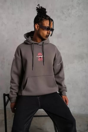 Erkek Maske Baskılı Kapüşonlu Sweat